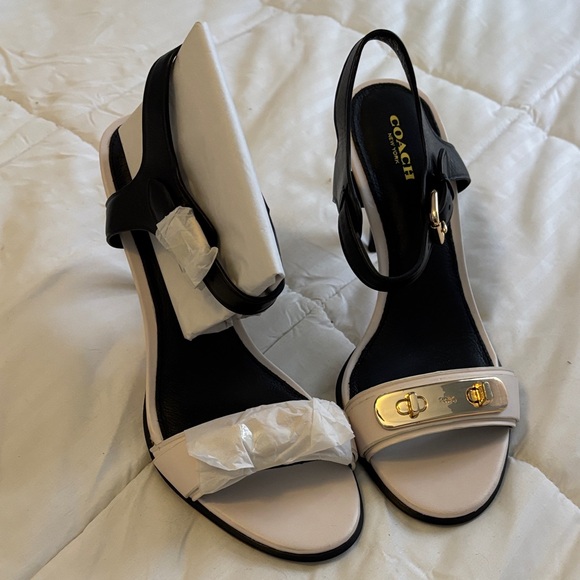 Coach Shoes - Coach Black and White Strappy  Heeled Sandals